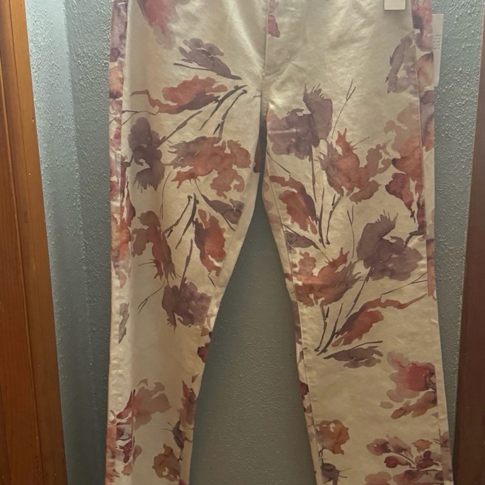 AG Adriano Goldschmied Cream Floral Straight Leg Jeans